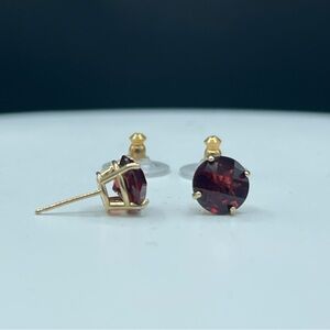 4.25 Carat Natural Garnet Checkerboard Cut 14k Yellow Gold Stud Earrings - 8 MM